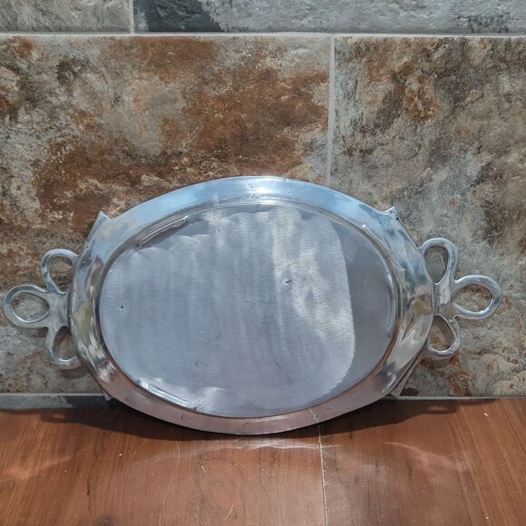 Vintage Aluminum Footed Serving Platter Tray Large Heavy - Picture 4 of 10